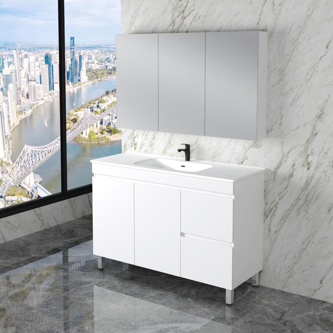 Riva LESS Freestanding Vanity Gloss White (All Sizes)
