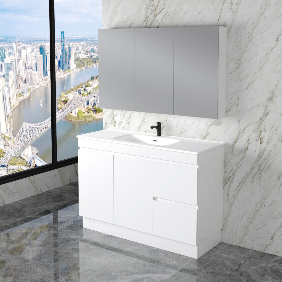 Riva LESS Freestanding Vanity Gloss White (All Sizes)