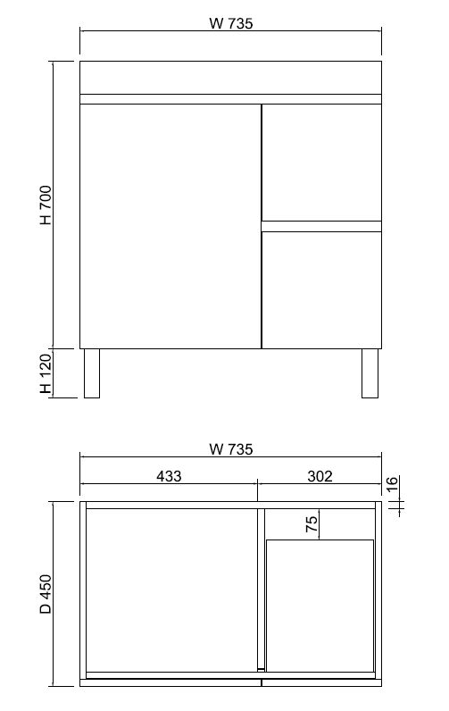 Riva LESS Freestanding Vanity Gloss White (All Sizes)