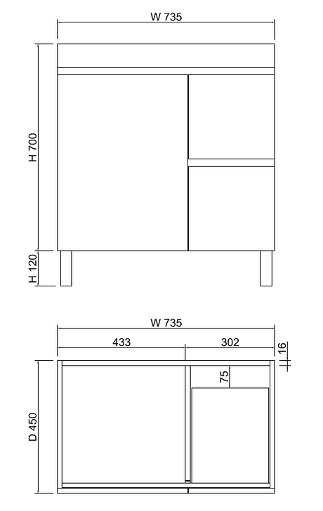 Riva LESS Freestanding Vanity Gloss White (All Sizes)