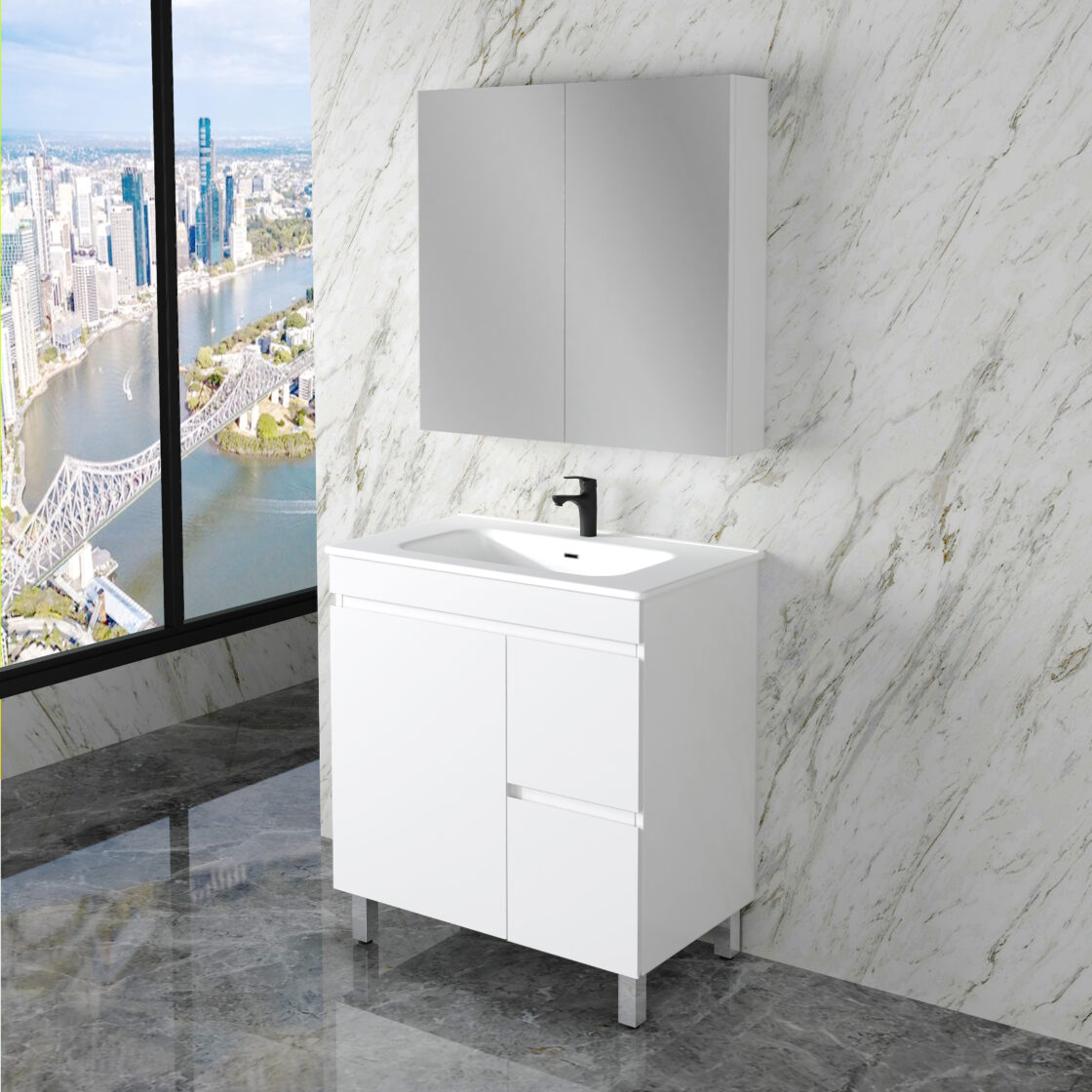 Riva LESS Freestanding Vanity Gloss White (All Sizes)