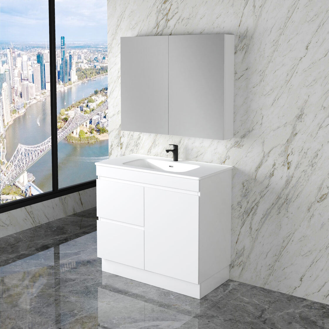 Riva LESS Freestanding Vanity Gloss White (All Sizes)