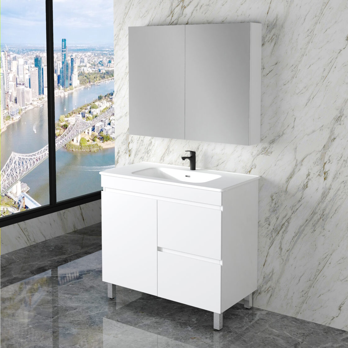 Riva LESS Freestanding Vanity Gloss White (All Sizes)
