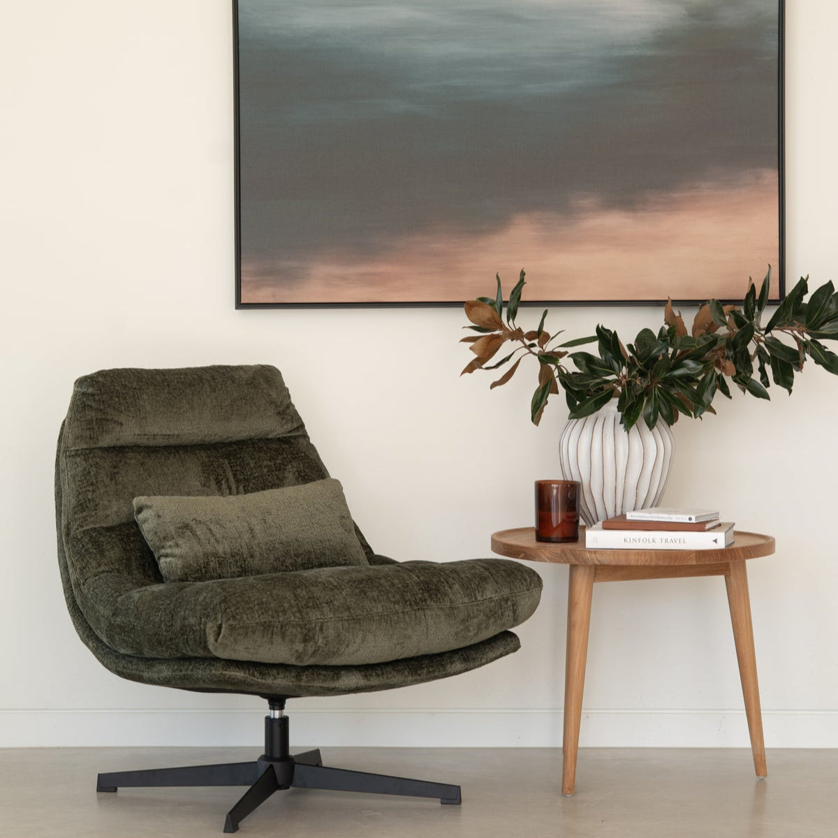 Liam Swivel Chair – Sleek black powder-coated steel legs – Forest