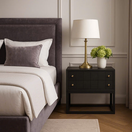 Livia White Cedar Bedside Table - Black 0.71m