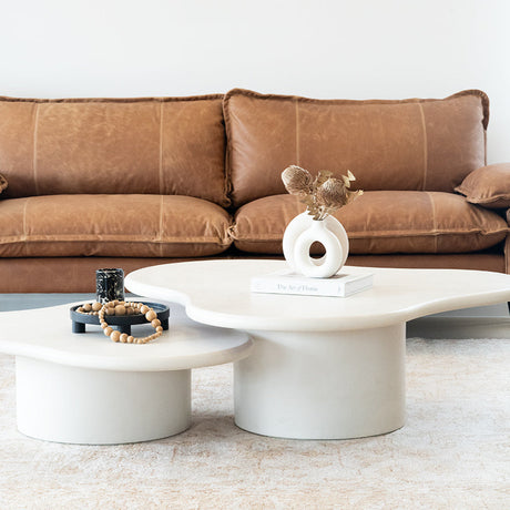 Lorenzo Micro Cement Organic Coffee Table – 1.0m (Clover) – Ivory