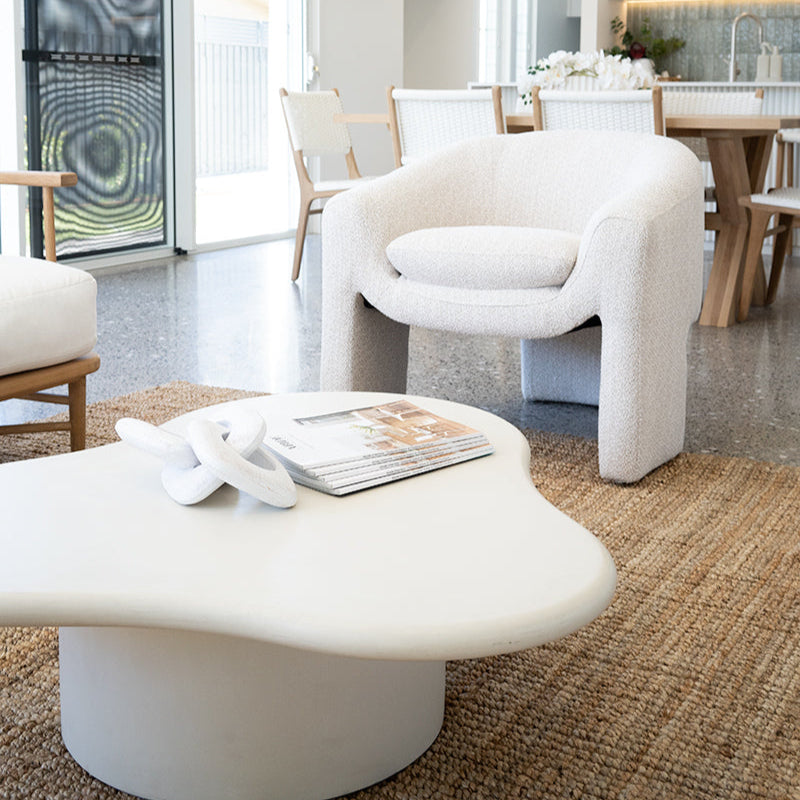 Lorenzo Micro Cement Organic Coffee Table – 1.0m (Clover) – Ivory
