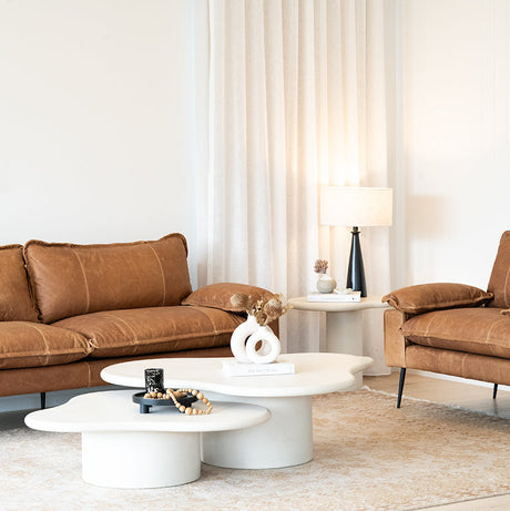 Lorenzo Micro Cement Organic Coffee Table – 1.0m (Clover) – Ivory