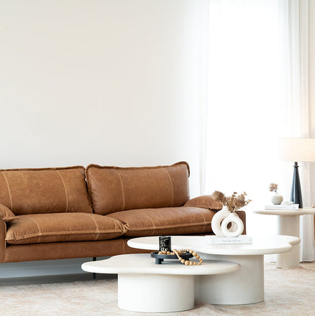 Lorenzo Micro Cement Organic Coffee Table – 1.2m (Clover) – Ivory