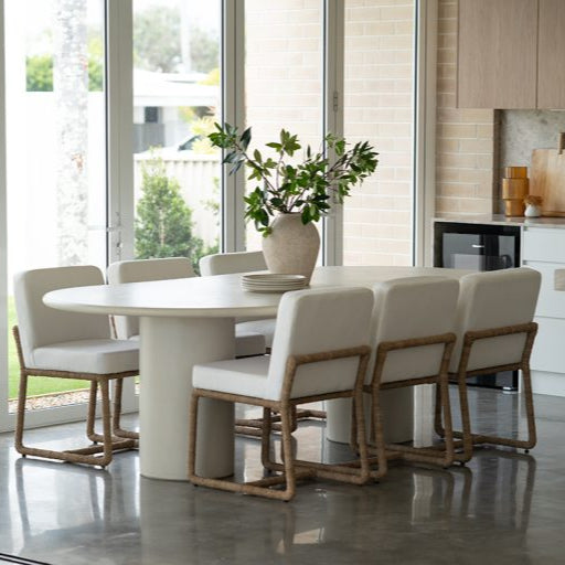 Lorenzo Micro Cement  Oval Dining Table – Ivory – 2.4m