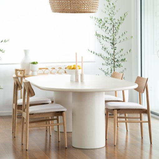 Lorenzo Micro Cement  Oval Dining Table – Ivory – 2.4m