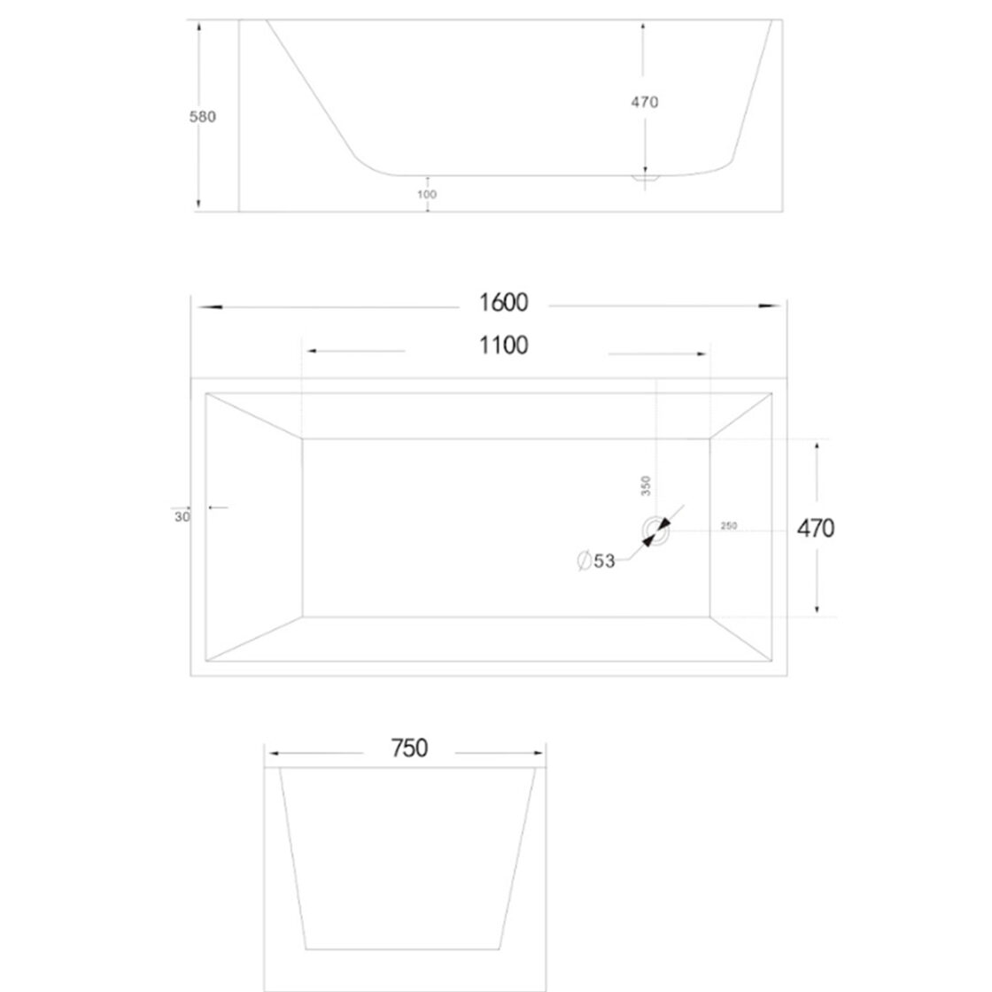 Lotus Gloss White Square Bathtub