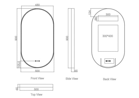 MAIA LED Oval Mirror (500×900mm)