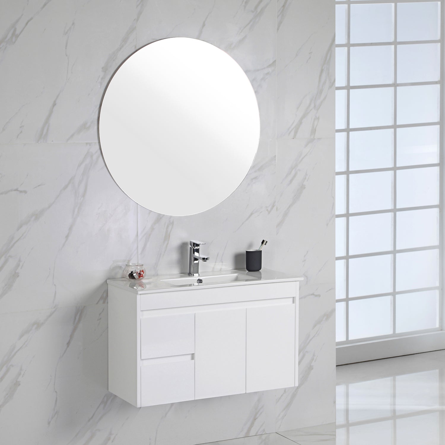 MAYA Slim Wall Hung Vanity Gloss White 750/900