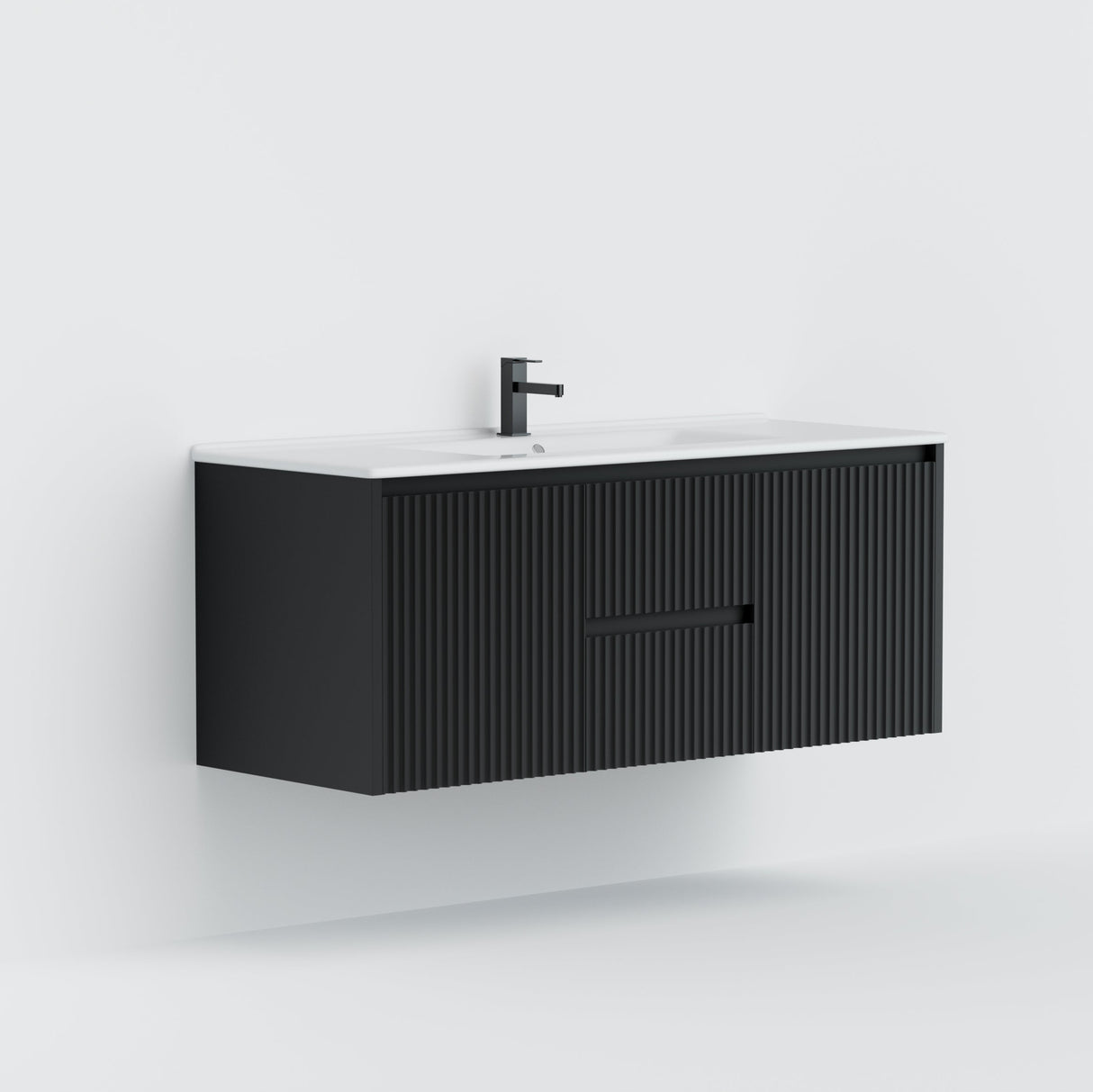 Lukka CRETE Modern PVC Wall Hung Vanity (Middle Drawer) 1200mm (Single/Double Bowl) (Matte Black)