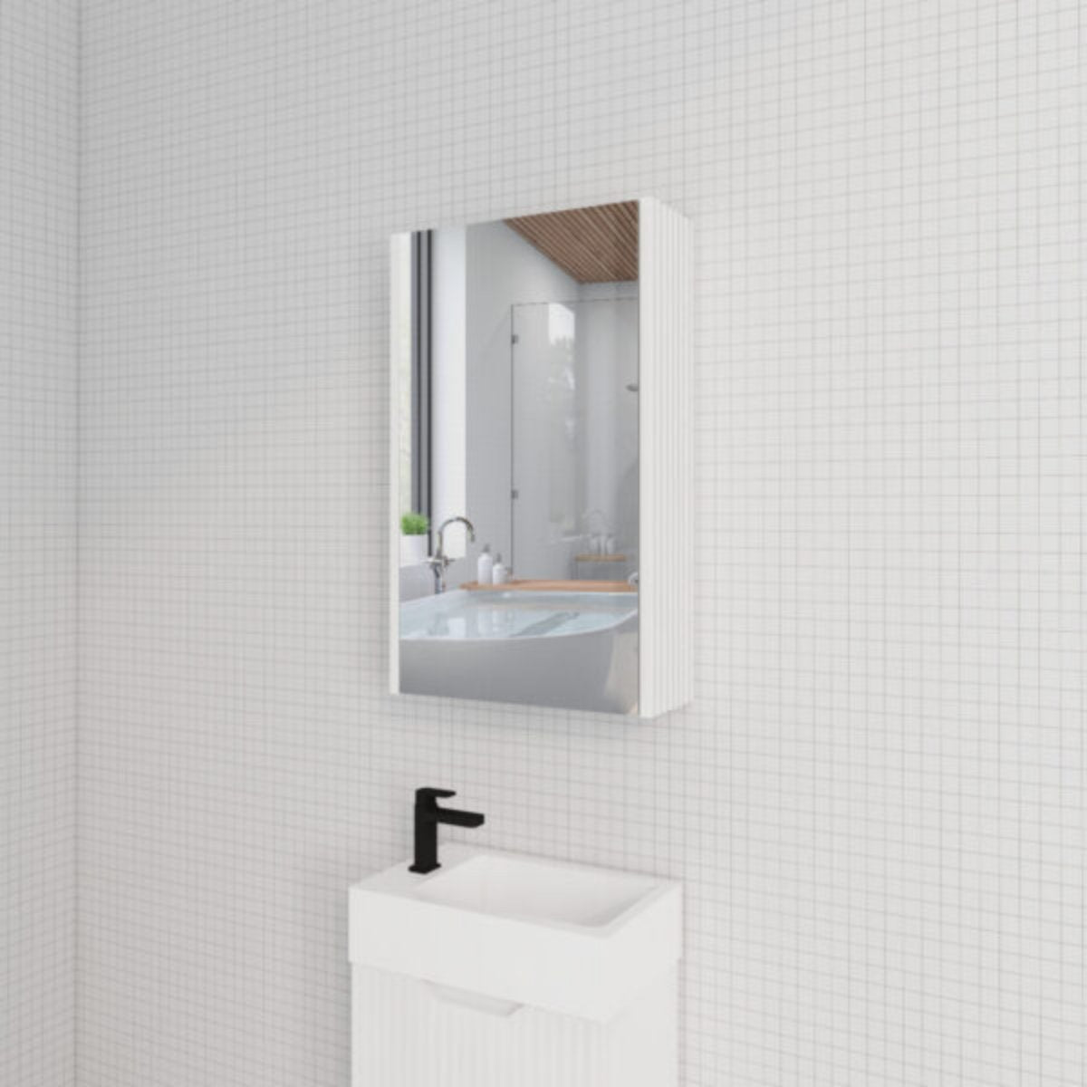 RIVA Geneva Fluted Matte White Mirror Shaving Cabinet (Optional Sizes)
