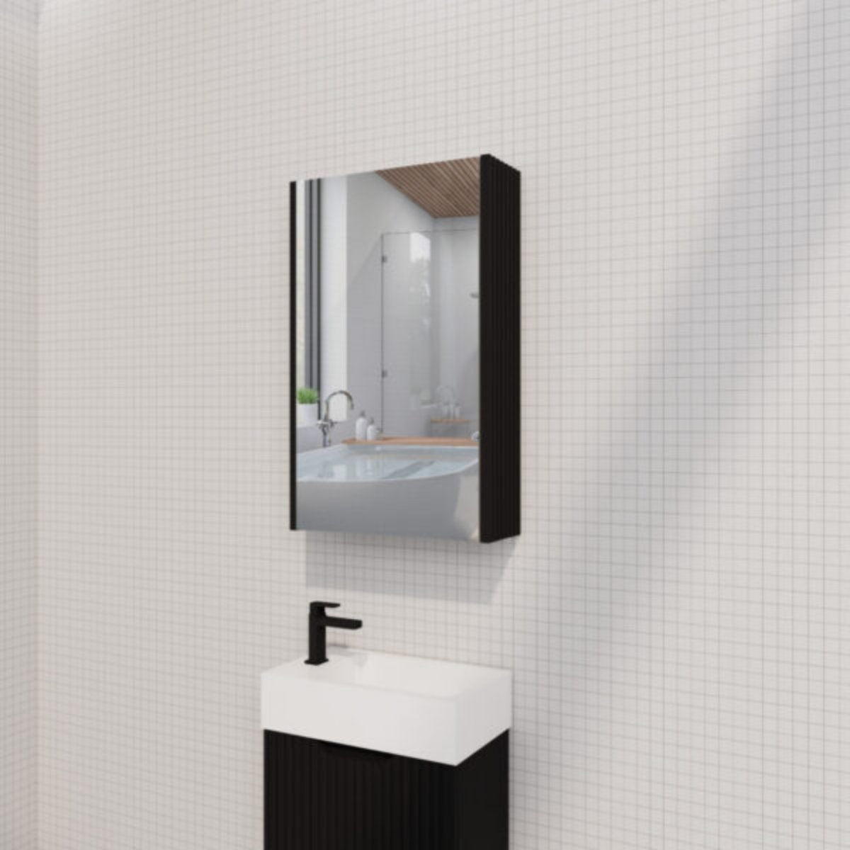 RIVA Geneva Fluted Matte Black Mirror Shaving Cabinet (Optional Sizes)