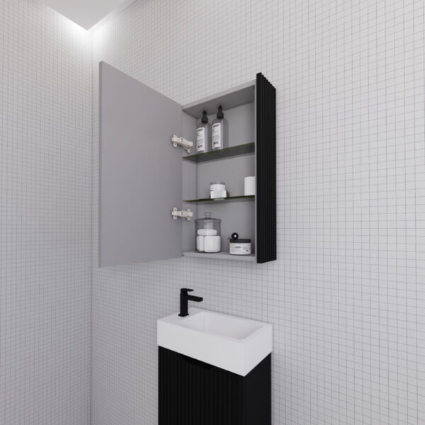 RIVA Geneva Fluted Matte Black Mirror Shaving Cabinet (Optional Sizes)
