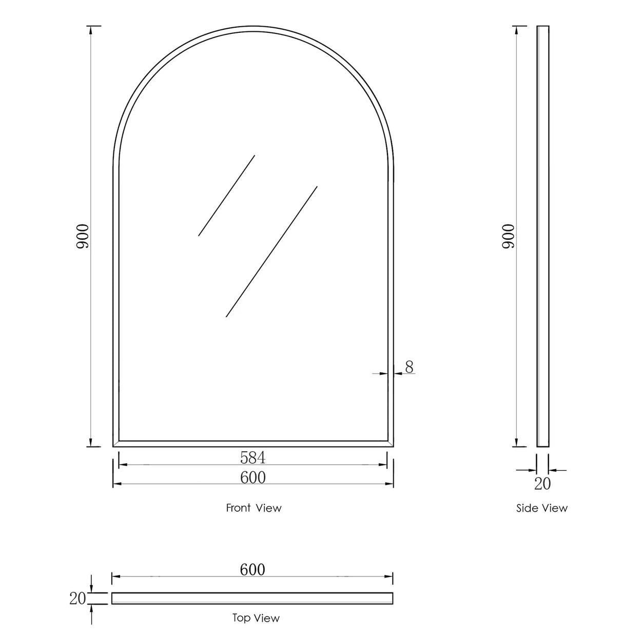 ARCHIE Metal Framed Arch Mirror 900x600mm