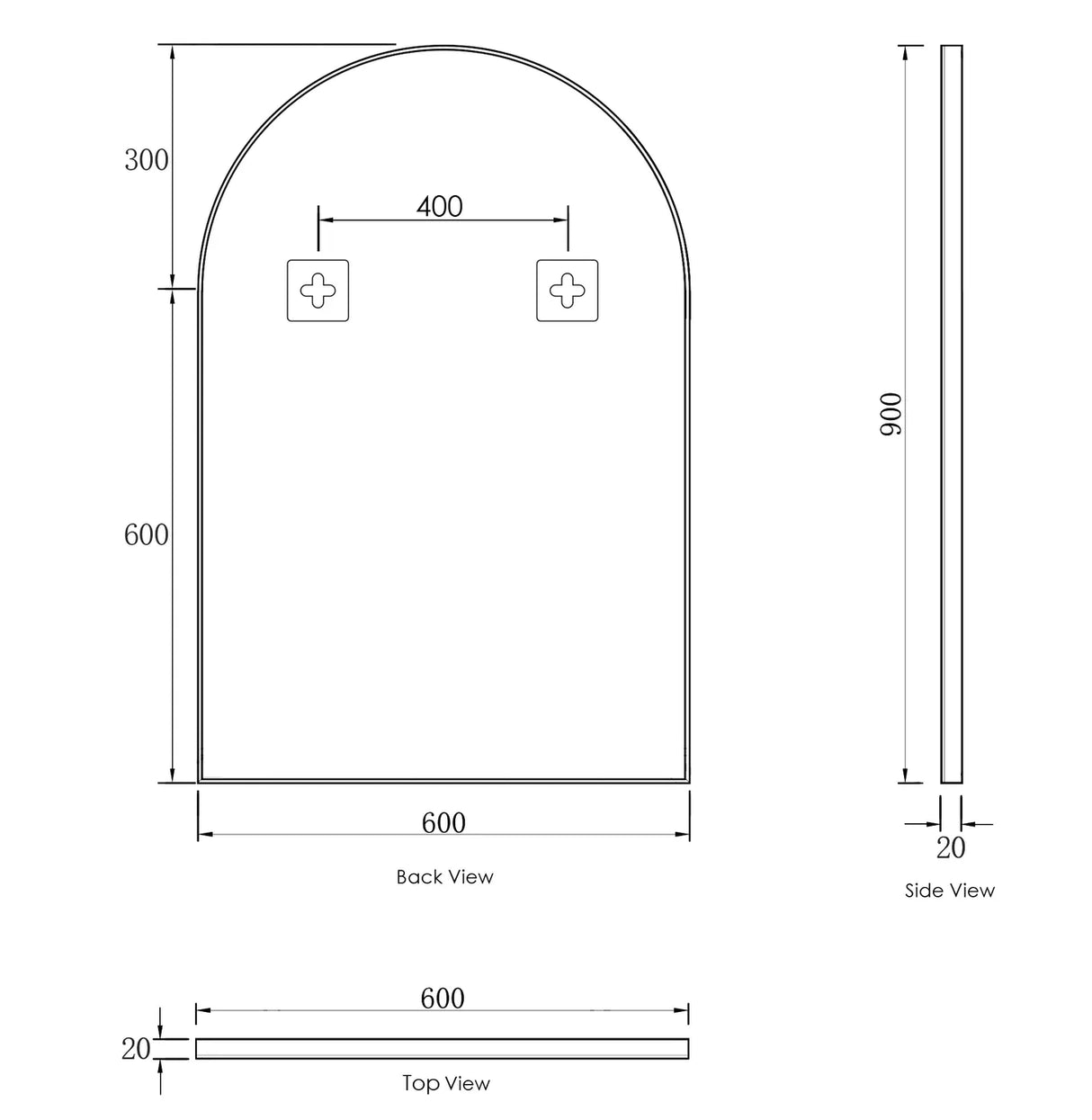 ARCHIE Metal Framed Arch Mirror 900x600mm