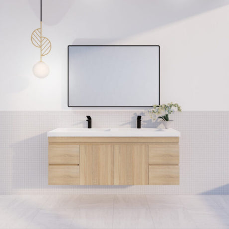 MF Light American Oak Double Bowl Wall Hung Vanity 1500mm