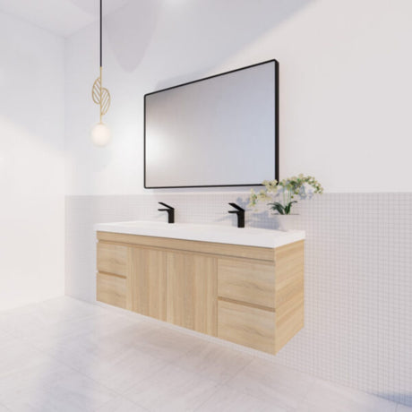 MF Light American Oak Double Bowl Wall Hung Vanity 1500mm