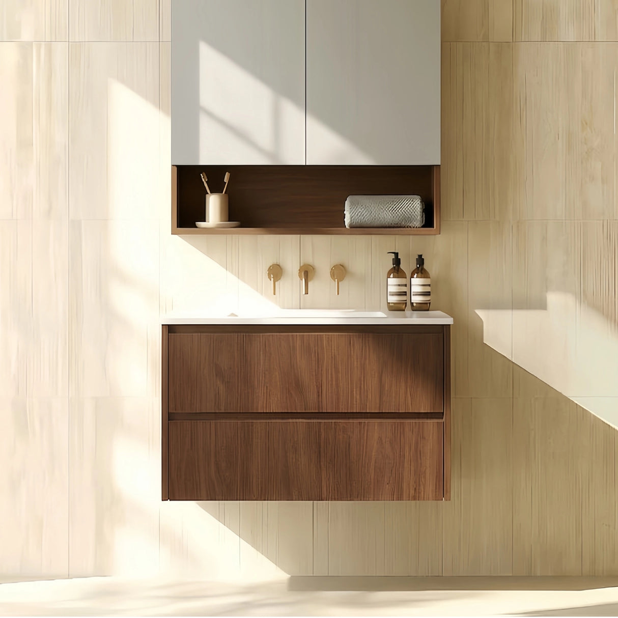 Lukka Gladstone Plywood Wall Hung Vanity - Mocha Oak (All Sizes)
