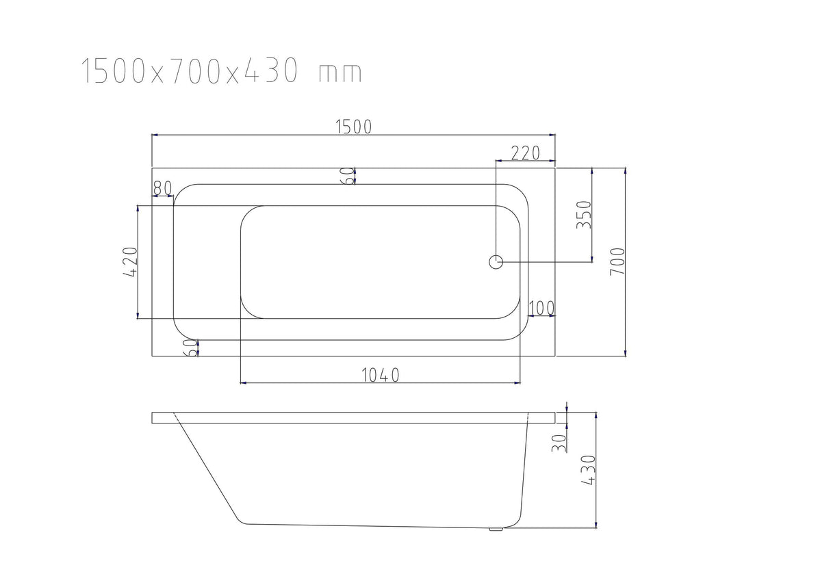 MIRA Insert & Island Bathtub with Overflow – Gloss White (1500/1700) - Overflow