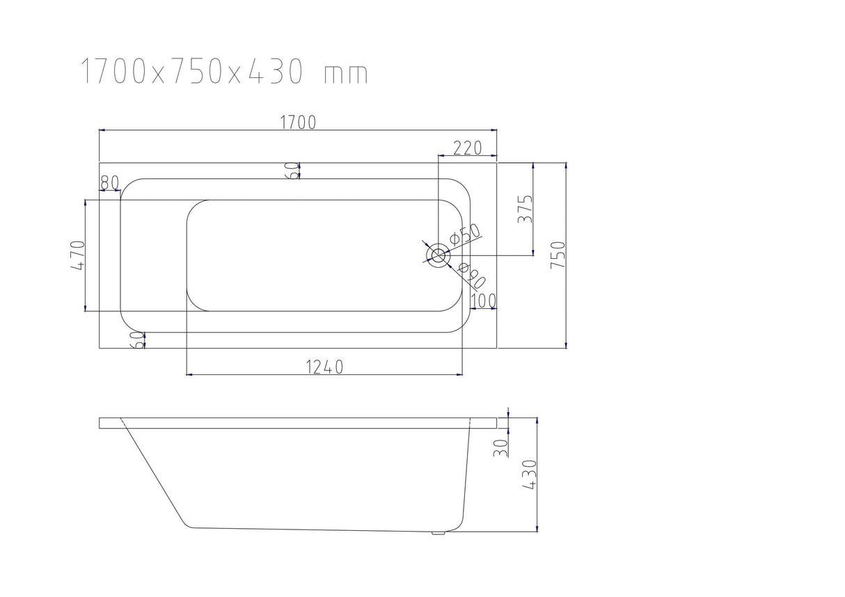 MIRA Insert & Island Bathtub with Overflow – Gloss White (1500/1700) - Overflow