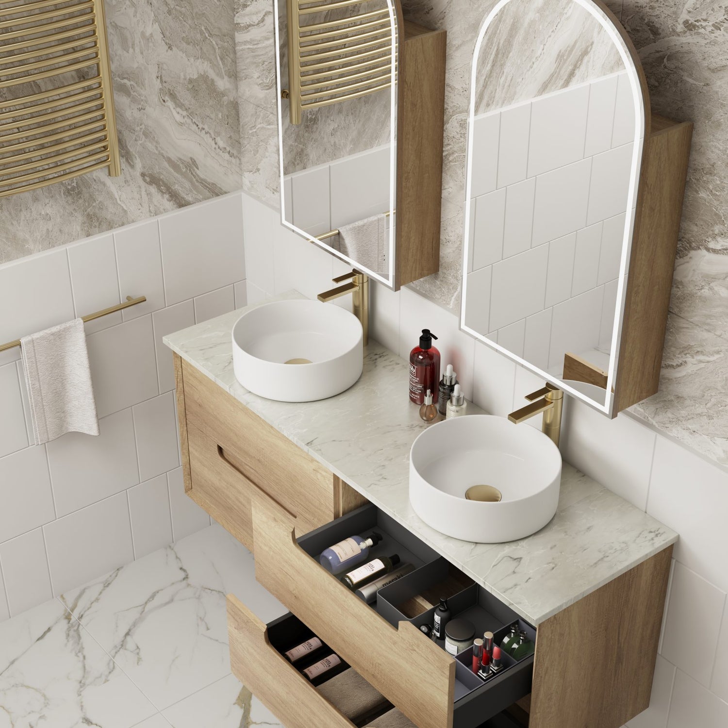 MORENO Wall Hung Vanity Natural Oak (All Sizes)