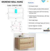 MORENO Wall Hung Vanity Natural Oak (All Sizes)-Drawing