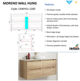 MORENO Wall Hung Vanity Natural Oak (All Sizes)-Drawing