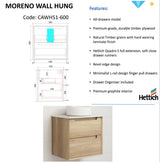 MORENO Wall Hung Vanity Natural Oak (All Sizes)-Drawing