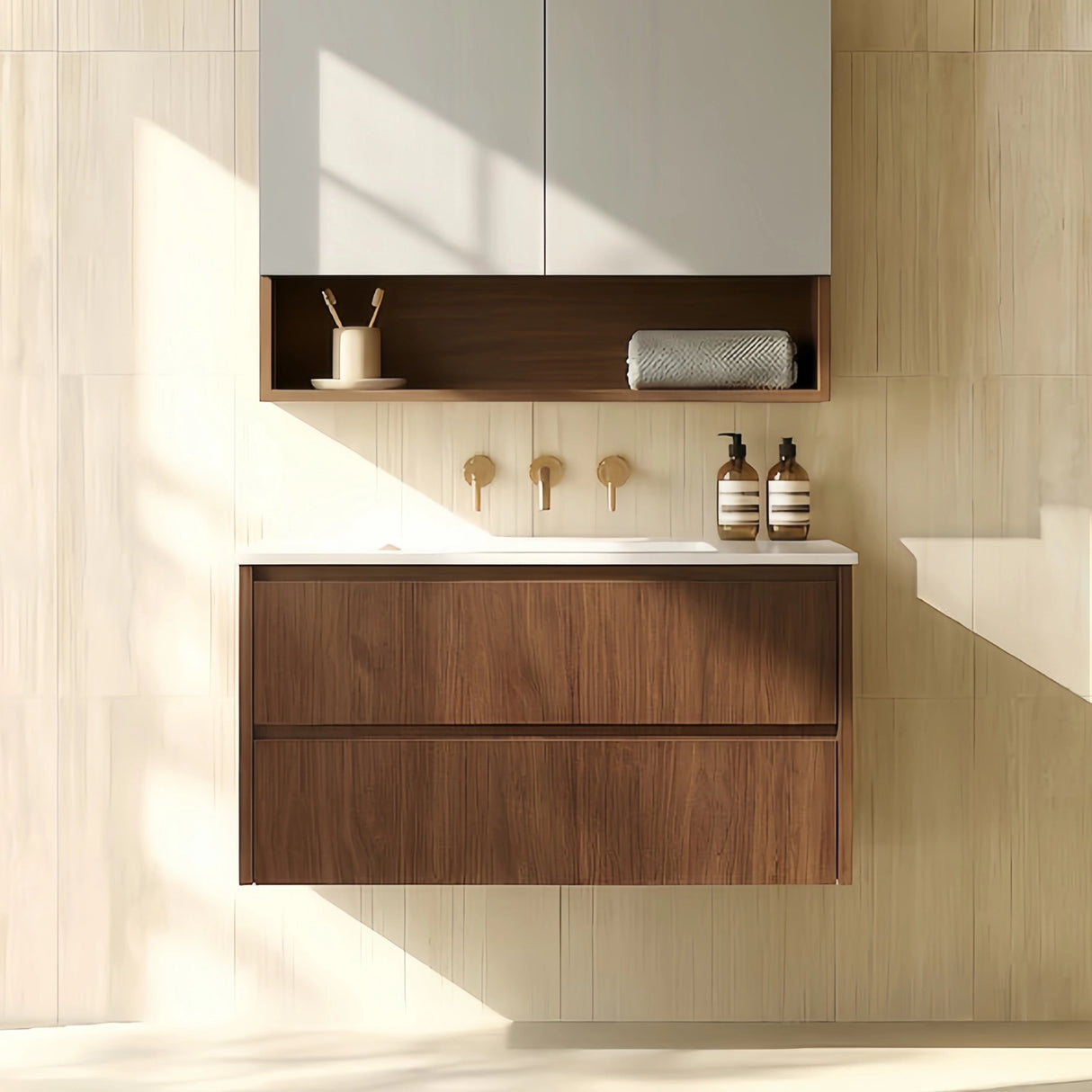 Lukka Gladstone Plywood Wall Hung Vanity - Mocha Oak (All Sizes)