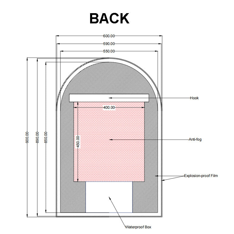 AQU Carysil Arch 3 Color Lighting Backlit LED Mirror Touch Sensor Switch Defogger Pad 600x900mm