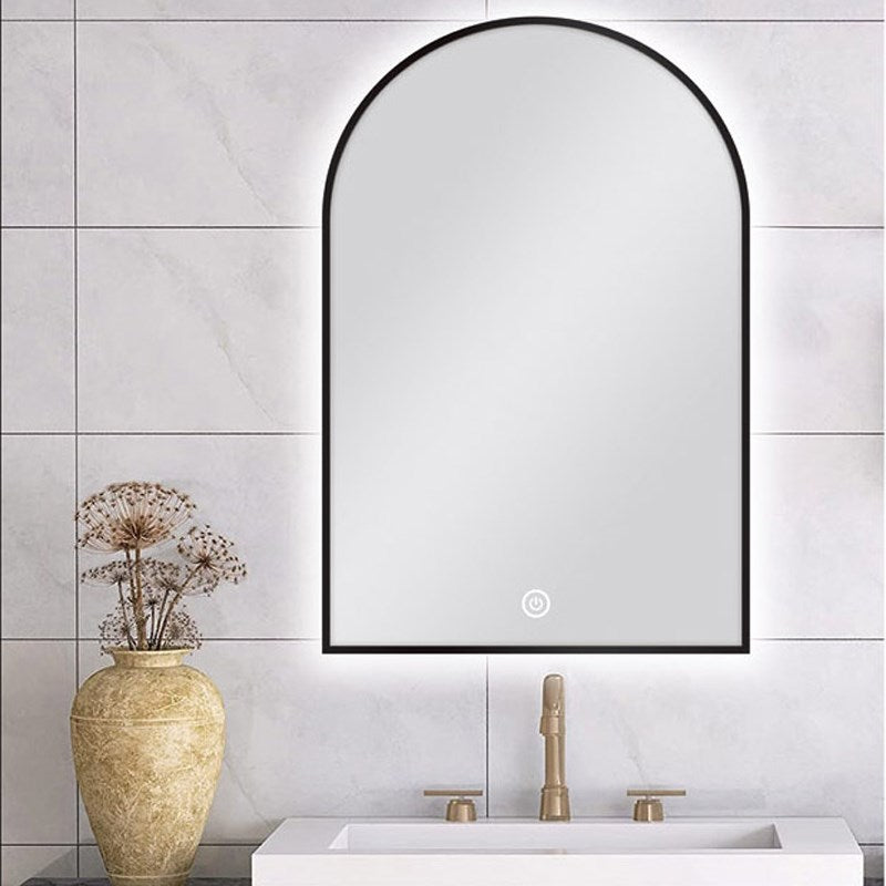 AQU Carysil Arch 3 Color Lighting Backlit LED Mirror Touch Sensor Switch Defogger Pad 600x900mm