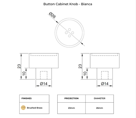 Manovella Brushed Brass Button Cabinet Knob - Bianca