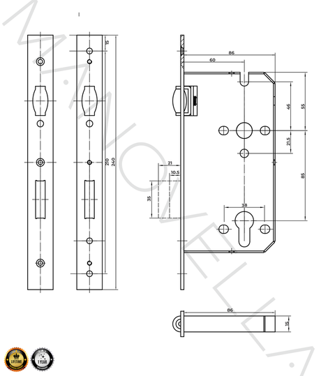 Manovella Entrance Roller Lock Kit - Charmian Pull