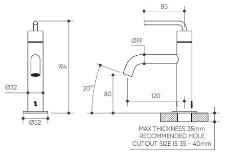 Meira Basin Mixer Lead Free drawing