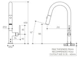 Meira Pull Out Spray Sink Mixer 200 Curved Spout Lead Free drawing