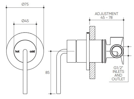 Meira Shower/Wall Mixer Lead Free drawing