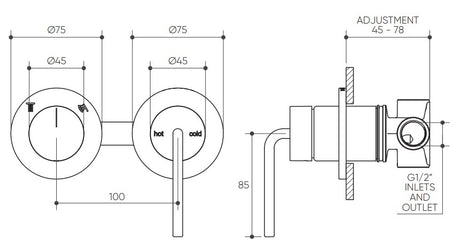 Meira Shower/Wall Mixer with Diverter Lead Free drawing