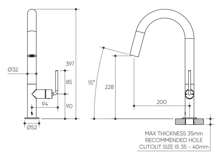 Meira Sink Mixer 200 Curved Spout Lead Free drawing