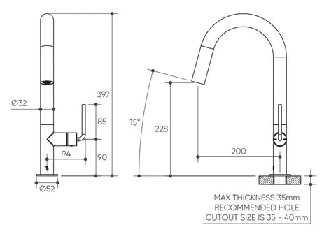 Meira Sink Mixer 200 Curved Spout Lead Free drawing