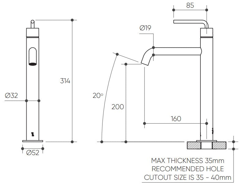 Meira Tall Basin Mixer Lead Free drawing