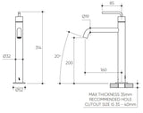 Meira Tall Basin Mixer Lead Free drawing