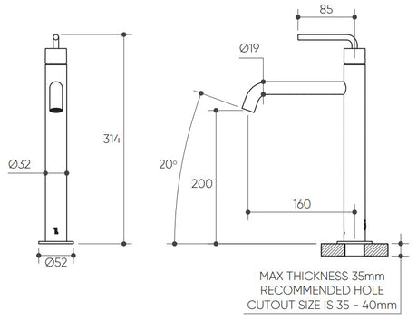Meira Tall Basin Mixer Lead Free drawing
