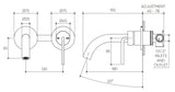 Meira Wall Basin/Bath Mixer Set 180 Curved Spout Lead Free drawing