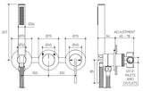 Meira Wall Mixer with Diverter & Hand Shower Lead Free drawing