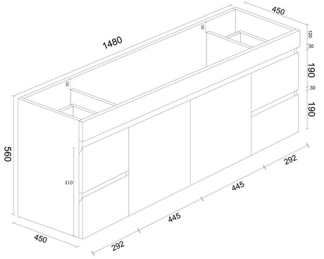 Mercio Bianca PVC Wall Hung Vanity Matte White (All Sizes) 1500 drawing